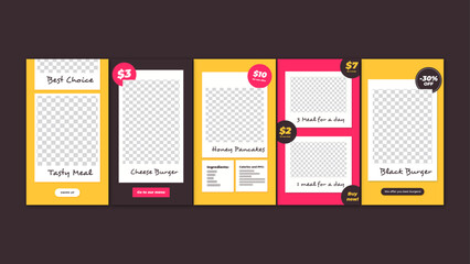 Poster - 5 Food social media stories in photocard or snapshot style. Great advertising tool for new restaurants and eateries. They can be used in various promotional campaigns for cafés and restaurants that wa