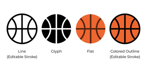 Poster - Basketball ball vector icon set for website design, app, ui, isolated on white background. Vector illustration.