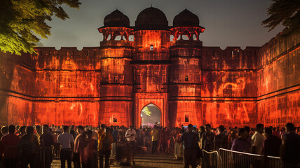 Wall Mural - Deepotsav at Shaniwar Wada, Pune, Maharashtra, India, Bright color. Generative Ai