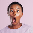 © Courtney Haas/peopleimages.com - Woman, squinting and portrait in pink studio background with closeup in africa on emoji. Female person, face and squint eyes with funny expression for comedy with goofy girl with joy and humour.