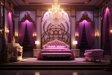 Princess Bedroom In Royal House. Ai Art
