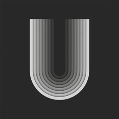 Wall Mural - Bold letter U logo monogram initial, grey parallel stripes layers pattern, 3d paper cut style design template, identity typography logotype.