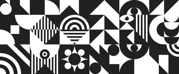 Wall Mural - Bauhaus banner minimal 20s geometric style with geometry figures and shapes circle, triangle. square. Human psychology and mental health concept illustration. Vector 10 eps