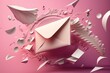 3D bill and envelope flying on a pink background, representing cashback and savings. Illustration of wealth and salary concepts. Generative AI