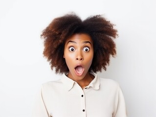 Wall Mural - Portrait of shoked African American woman indoors.Isolated