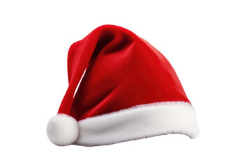 A red Santa hat with a white pompom, Christmas, Holidays, isolated, white background, generative ai