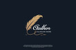 © amor - Quill signature logo design. Minimalist feather ink logo template.