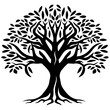 African tree silhouette vector, abstract black tree illustration with roots