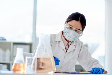 Aufkleber - Conducting another careful experiment. Shot of a young scientist doing an experiment in a lab.