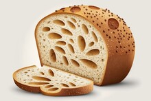 Realistic, isolated sourdough bread slice on transparent background. Homemade country bread illustration. Generative AI