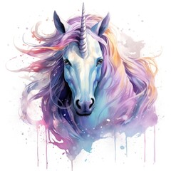  cute unicorn in watercolor style isolated on white background, Generative AI