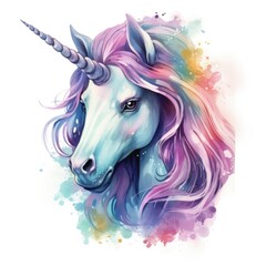  cute unicorn in watercolor style isolated on white background, Generative AI