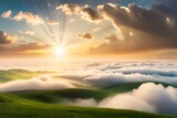 Fototapeta Niebo - Chmury na trawie