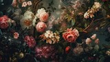 Wallpapers of a floral arrangement, in the style of dreamy surrealist compositions, vignetting, old masters, lush and detailed image.