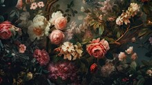 Wallpapers Of A Floral Arrangement, In The Style Of Dreamy Surrealist Compositions, Vignetting, Old Masters, Lush And Detailed Image.