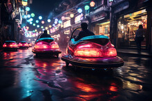 Neon-Lit Futuristic Bumper Cars: The Sleek And Electric Thrills Of Tomorrow's Entertainment, Setting The Stage For Unforgettable Funfair Adventures.

