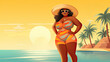 © brillianata - Beautiful plus size woman on summer beach. Sunny cartoon image