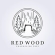badge line art chandelier tree logo redwood iconic symbol vector illustration design