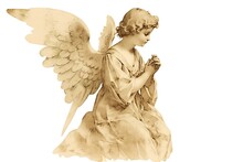 Sepia-toned Statue Of An Angel Kneeling With Wings Spread Out Behind It