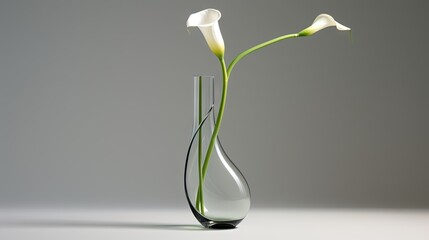  a glass vase with two flowers in it on a table.  generative ai