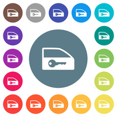 Sticker - Car door lock flat white icons on round color backgrounds