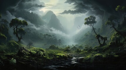 Wall Mural - Rain in the tropical forest. Generative AI