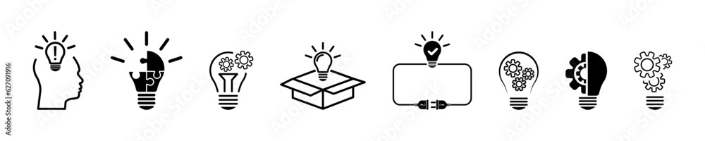 Set of new creative idea vector icons. Innovation solution. Lightbulb ...