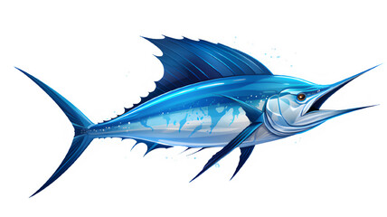 blue marlin fish illustration isolated on transparent background ,spear fish isolated cut out ,generative ai