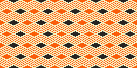 Poster - Vector pattern of large diamonds and zigzag stripes. Design for textile, fabric, clothing, curtain, rug, batik, ornament, background, wrapping.