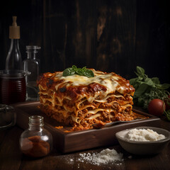 Poster -  lasagna bolognese, restaurant, italy, closeup, bolognese, sauce, 