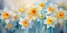 Daffodil Watercolor  Delicate Elegance - Daffodil Dreamscape - Capturing Nature's Beauty In Watercolor. Artistic Wonder Awaits.   Generative AI Digital Illustration