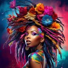 Beautiful African Woman In Flowers