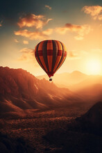 Hot Air Balloon Flying. Generative AI Illustration