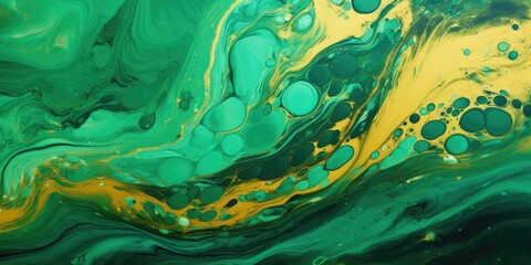  Green-Gold mixture fluid pour marble texture background with gemstone effect. monocolor alcohol ink marbling with paint wavy flow for ceramic wall tile surface   Generative AI Digital Illustration
