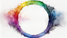 Paint Splashes On A White Background,spot Round Frame. Rainbow Watercolor Element