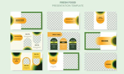 Vector elegant fresh food presentation slide template design set