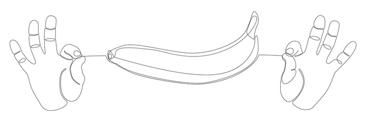 Poster - One continuous line of hand with Banana. Thin Line Illustration vector concept. Contour Drawing Creative ideas.