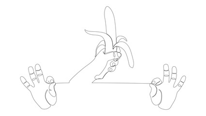 Poster - One continuous line of hand with Banana. Thin Line Illustration vector concept. Contour Drawing Creative ideas.