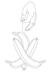 Poster - One continuous line of hand with Banana. Thin Line Illustration vector concept. Contour Drawing Creative ideas.