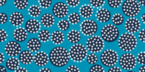 Poster - Circles of stars on a background of dark blue circles. A simple pattern of white stars and circles.