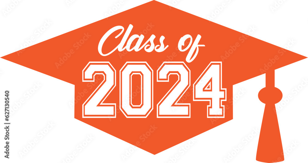class of 2024 orange graduation Cap Stock Vector | Adobe Stock