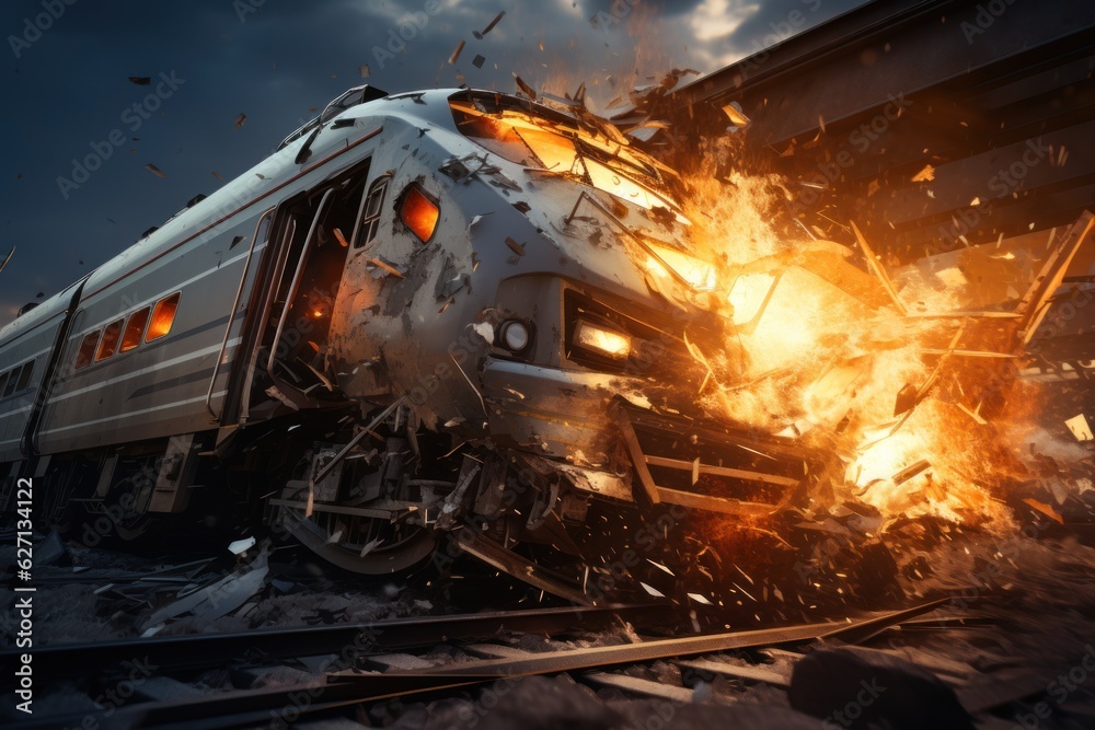 Accident of a high-speed train collided at the railroad Stock ...