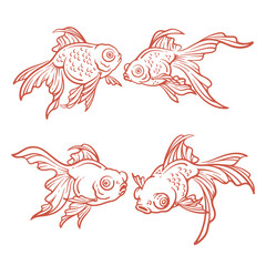 Set of hand drawn goldfish vector illustration. Goldfish line art collection