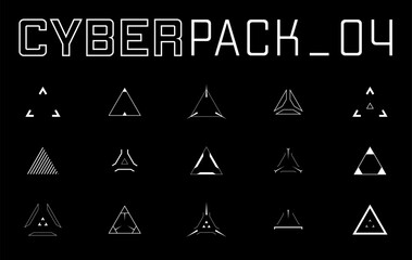 Poster - Cyberpunk style design elements set. Triangle targets, aims, sights, and crosshairs. A pack of futuristic aims. A vector collection of futuristic cyberpunk design elements