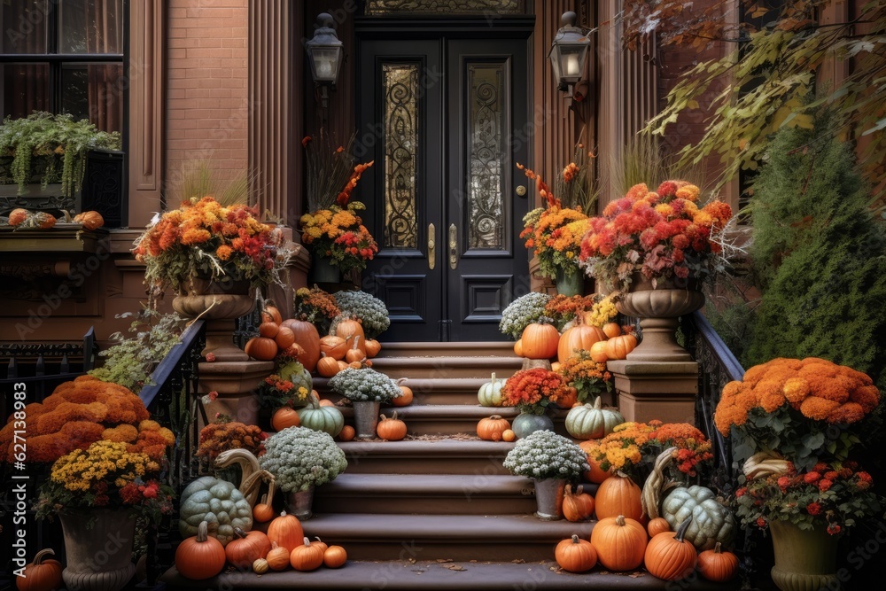 During the autumn season in New York City, a charming brownstone ...