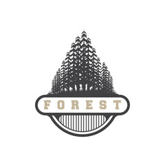 Wall Mural - Forest Logo, Vector Forest Wood With Pine Trees, Design Inspirational Badge Label Illustration