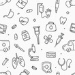 Healthcare and medical equipment doodle hand drawn seamless pattern