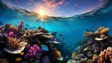 Fototapeta Do akwarium - Colorful coral sea with tropical fish swimming