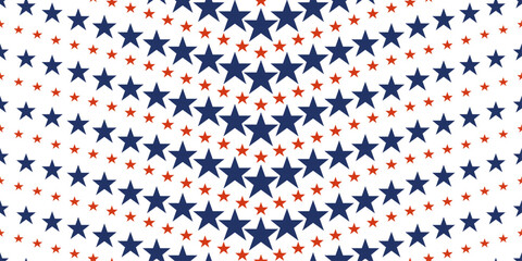 Poster - Red and blue stars. Alternating stripes of red and blue stars. Design for textile, fabric, clothing, curtain, rug, batik, ornament, background, wrapping.