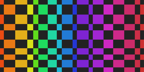 Poster - Rainbow pattern with black checkers. Design for textile, fabric, clothing, curtain, rug, batik, ornament, background, wrapping.